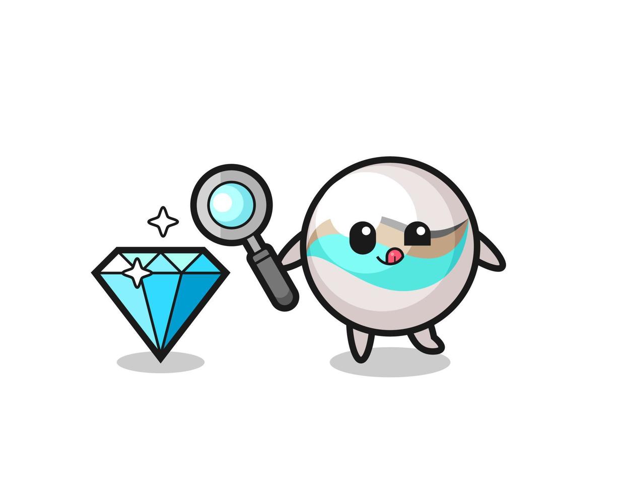 marble toy mascot is checking the authenticity of a diamond vector