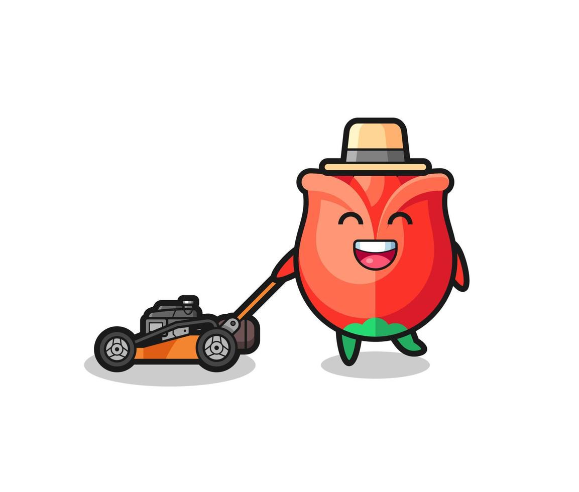 illustration of the rose character using lawn mower vector