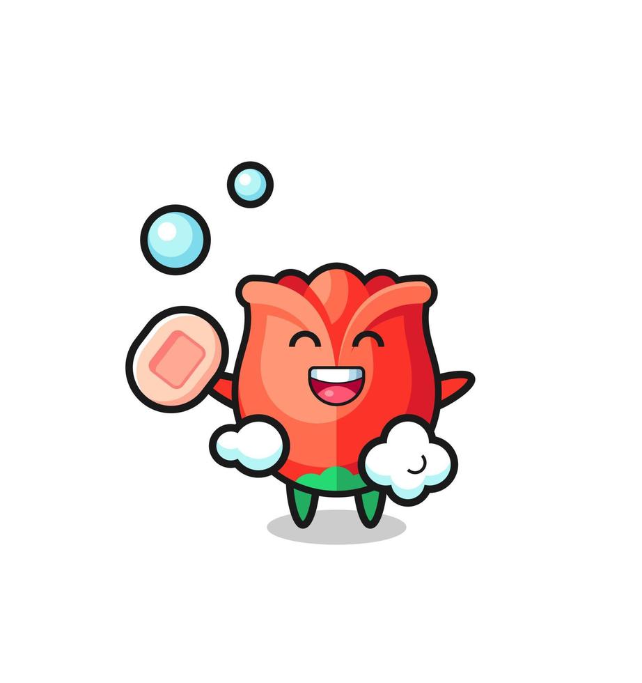 rose character is bathing while holding soap vector