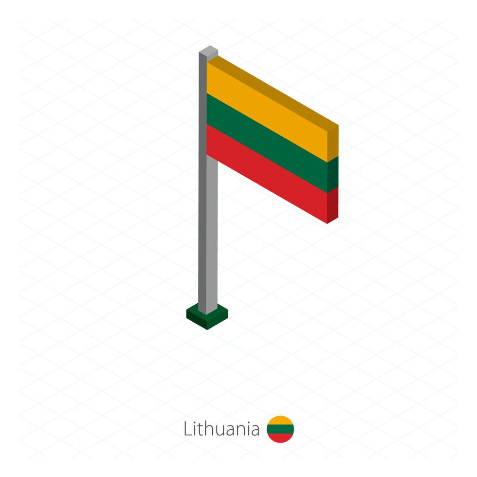 bandera de lituania en asta de bandera en dimensión isométrica. vector