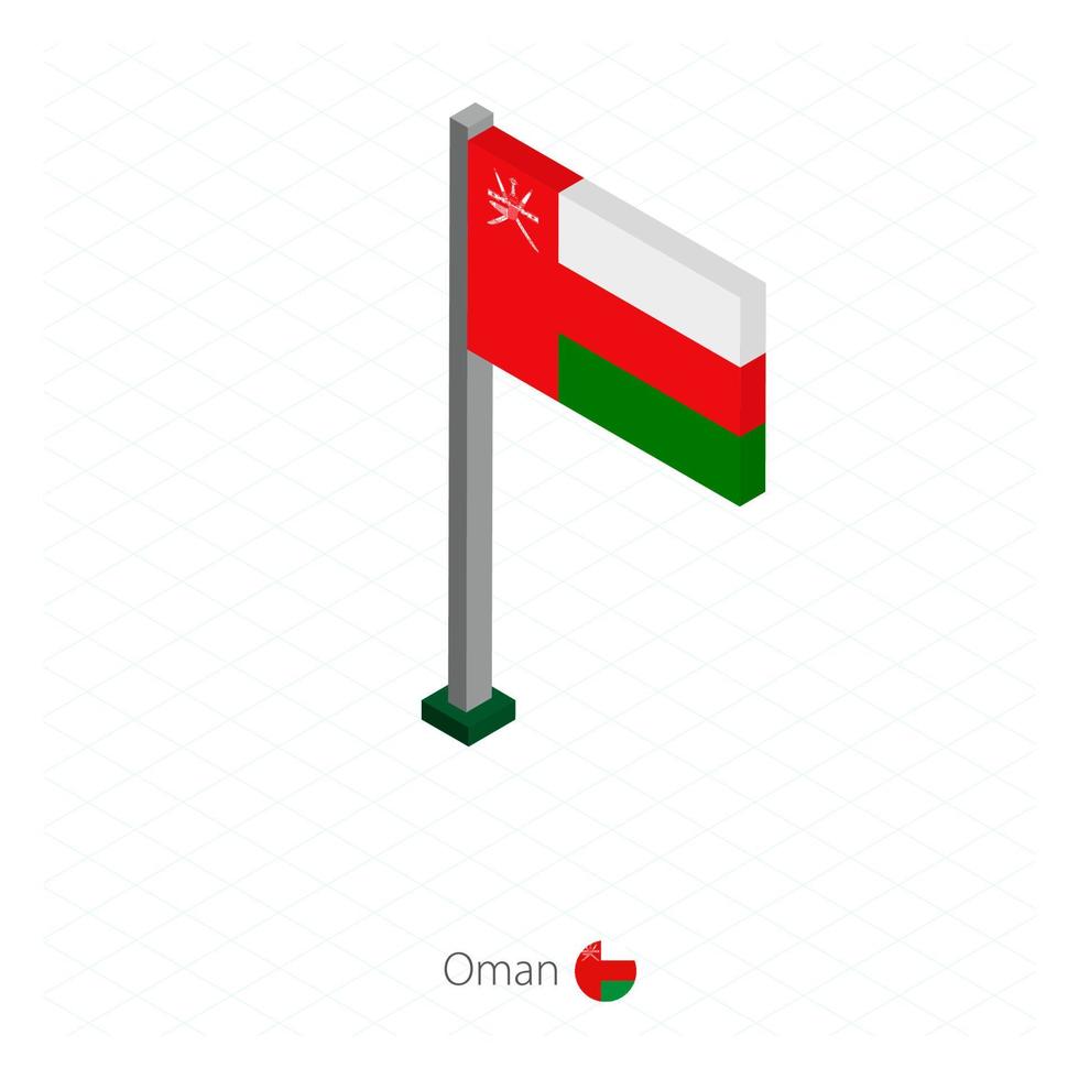 Oman Flag on Flagpole in Isometric dimension. vector