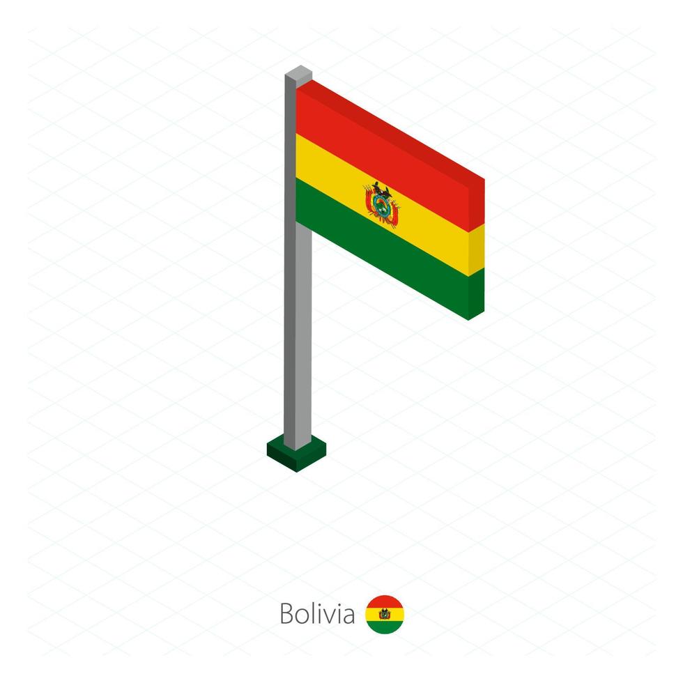 bandera de bolivia en asta de bandera en dimensión isométrica. vector