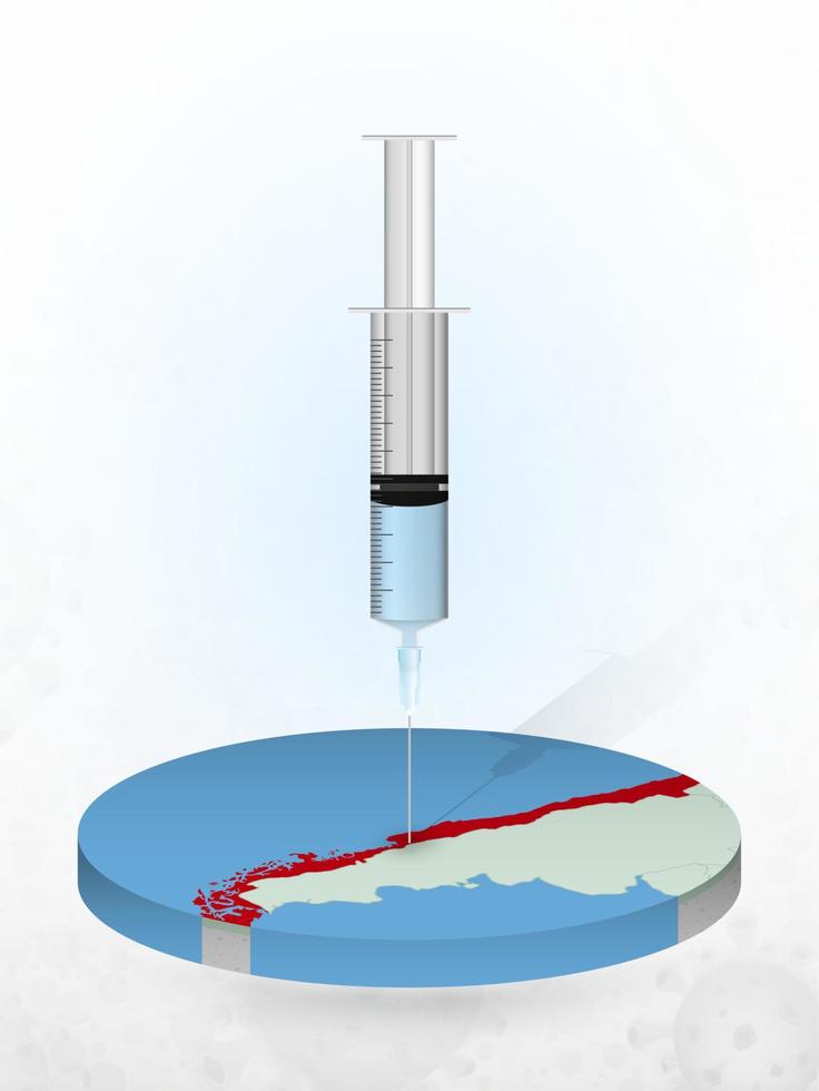 Vaccination of Chile, injection of a syringe into a map of Chile. vector
