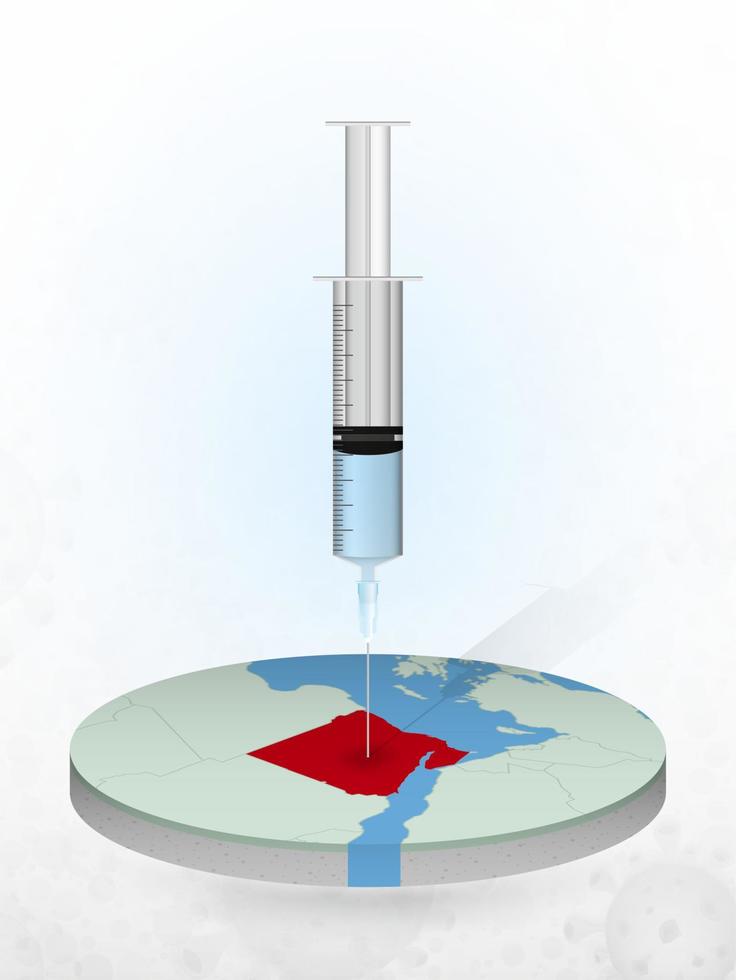vacunación de egipto, inyección de una jeringa en un mapa de egipto. vector