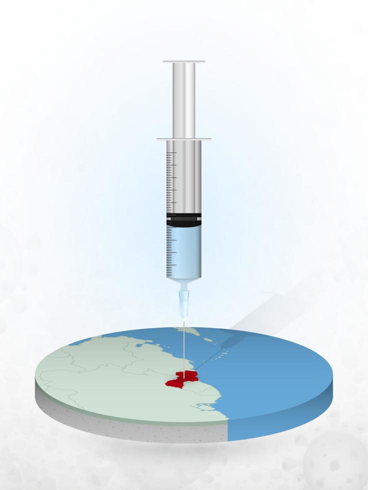 Vaccination of Guyana, injection of a syringe into a map of Guyana. vector