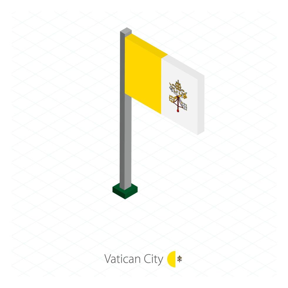 bandera de la ciudad del vaticano en asta de bandera en dimensión isométrica. vector