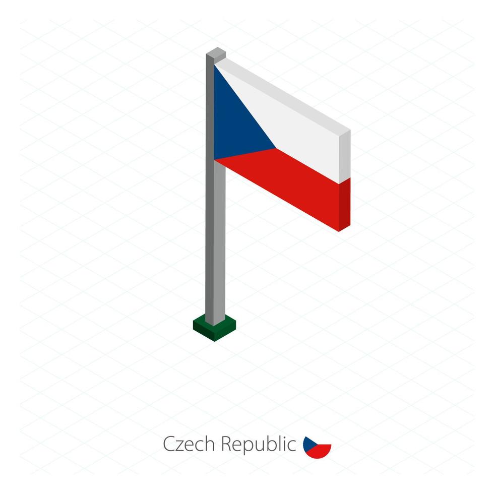 bandera de la república checa en asta de bandera en dimensión isométrica. vector