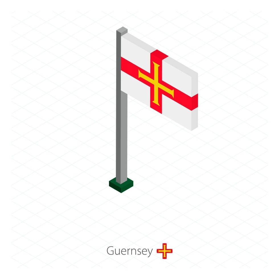 bandera de guernsey en asta de bandera en dimensión isométrica. vector