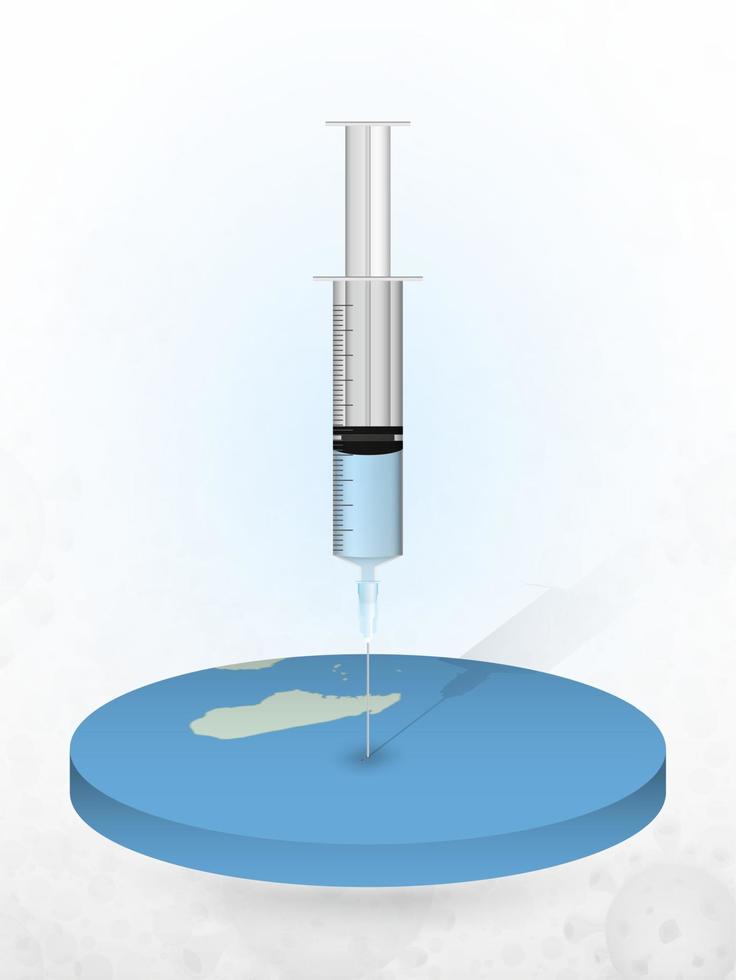 Vaccination of Mauritius, injection of a syringe into a map of Mauritius. vector