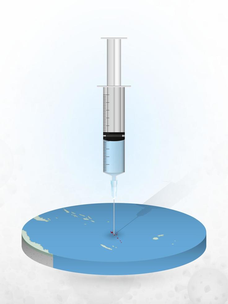 Vaccination of Vanuatu, injection of a syringe into a map of Vanuatu. vector