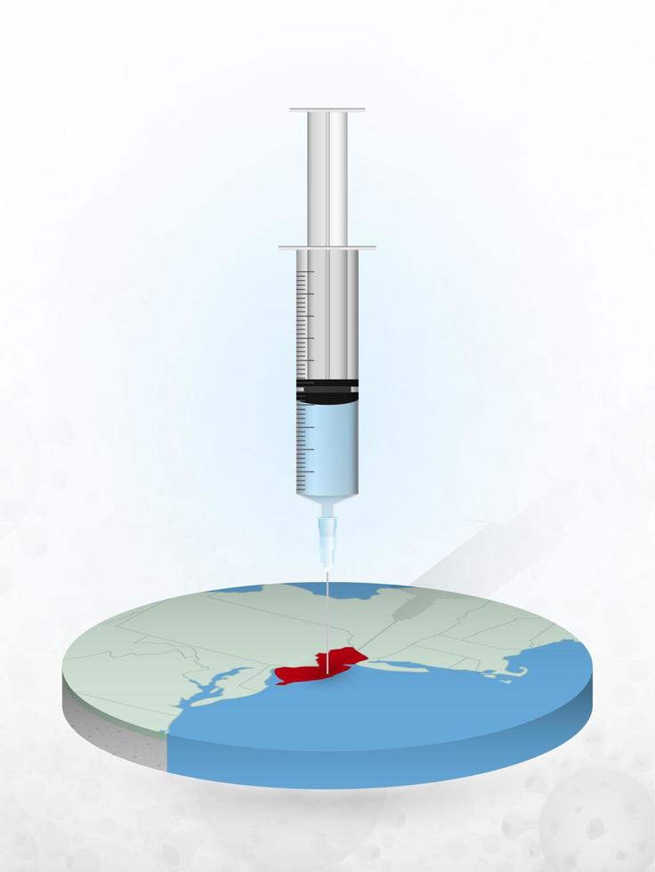 Vaccination of New Jersey, injection of a syringe into a map of New Jersey. vector