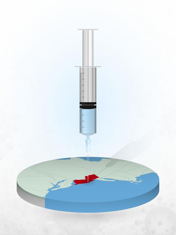 vacunación de nueva jersey, inyección de una jeringa en un mapa de nueva jersey. vector