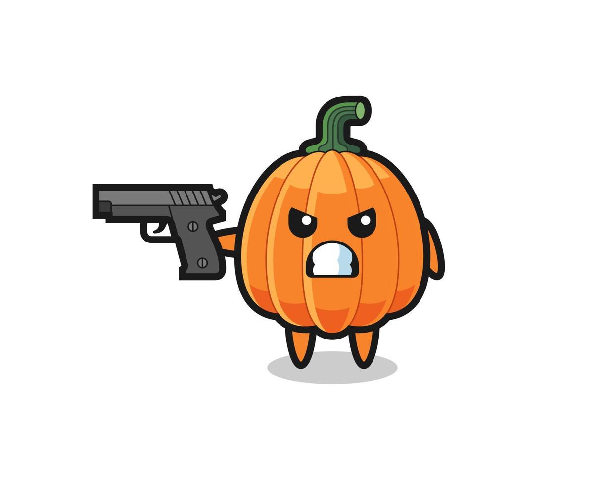 el lindo personaje de calabaza dispara con una pistola vector