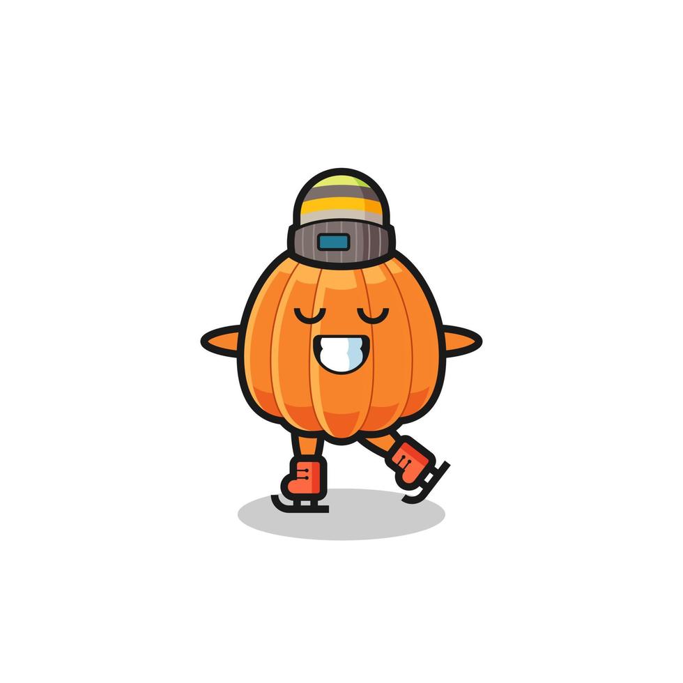 pumpkin cartoon as an ice skating player doing perform vector