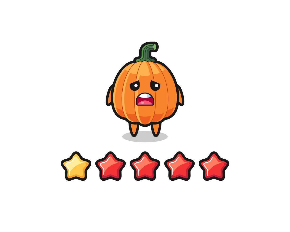 la ilustración de la mala calificación del cliente, lindo personaje de calabaza con 1 estrella vector