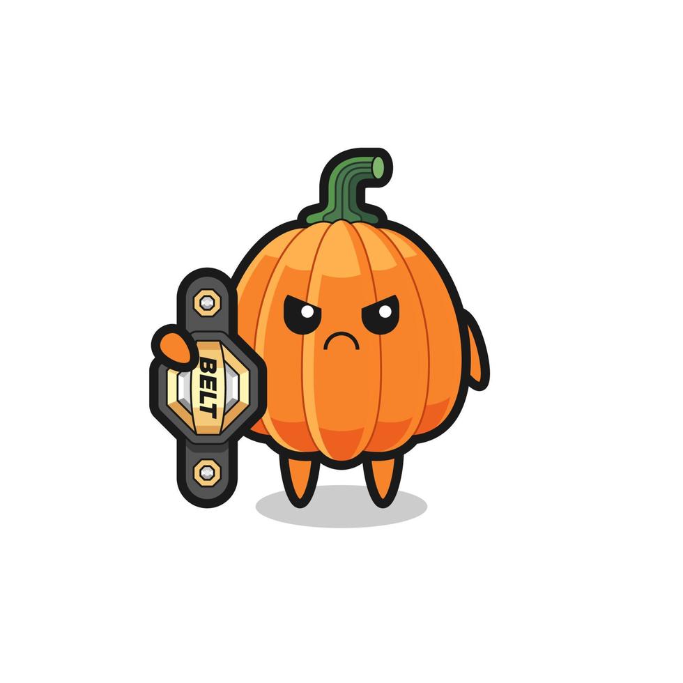 personaje de mascota de calabaza como luchador mma con el cinturón de campeón vector