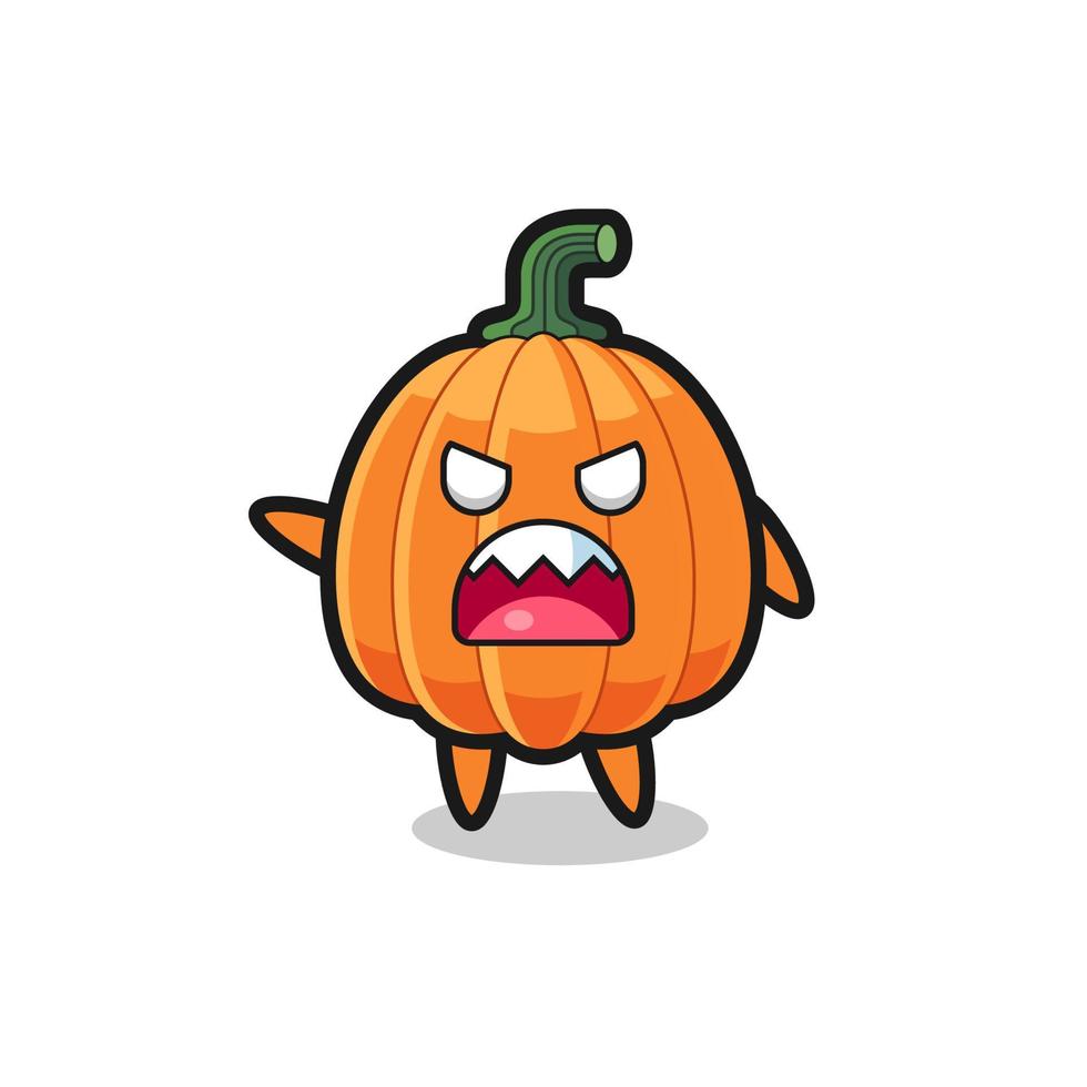 linda caricatura de calabaza en una pose muy enojada vector