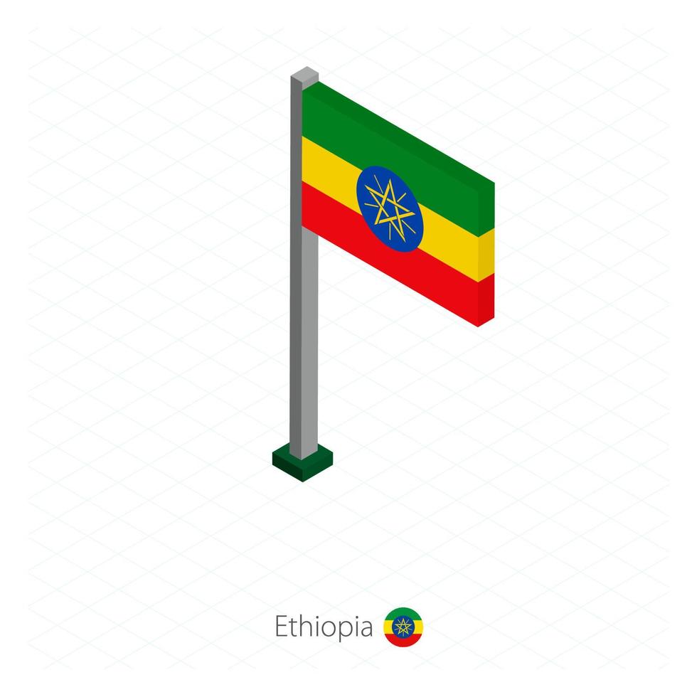 Ethiopia Flag on Flagpole in Isometric dimension. vector