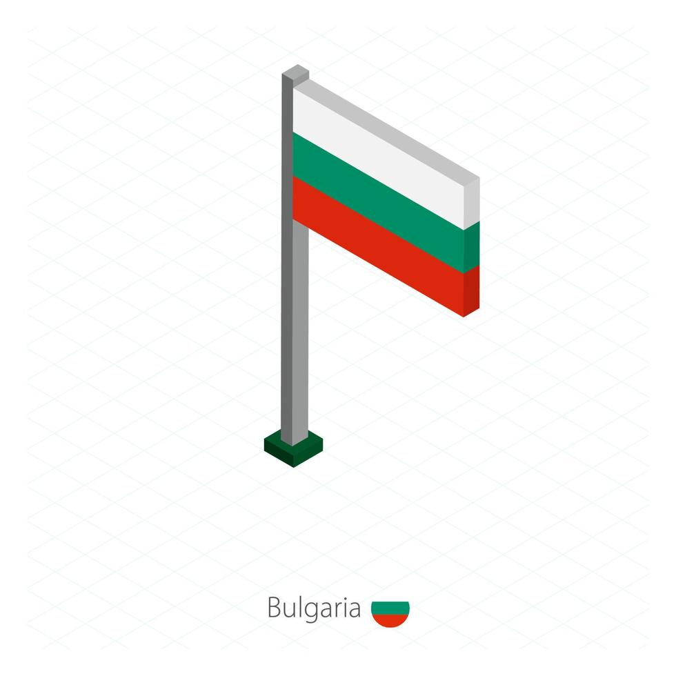 bandera de bulgaria en asta de bandera en dimensión isométrica. vector