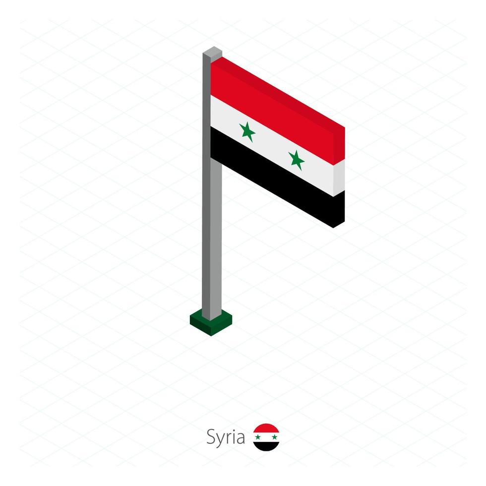 Syria Flag on Flagpole in Isometric dimension. vector