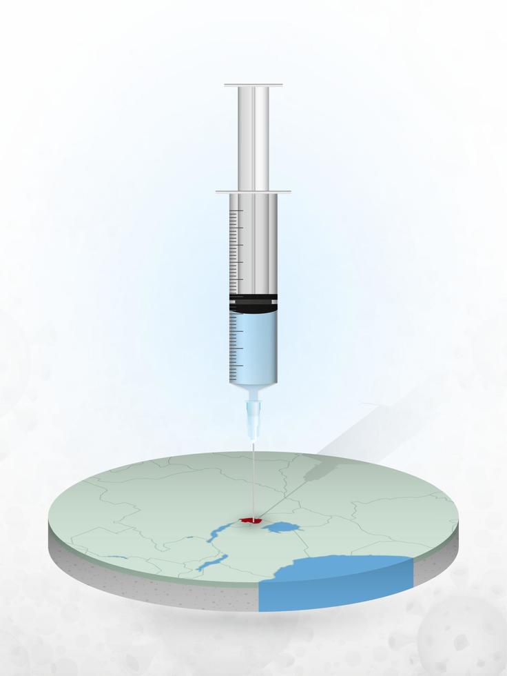 Vaccination of Rwanda, injection of a syringe into a map of Rwanda. vector