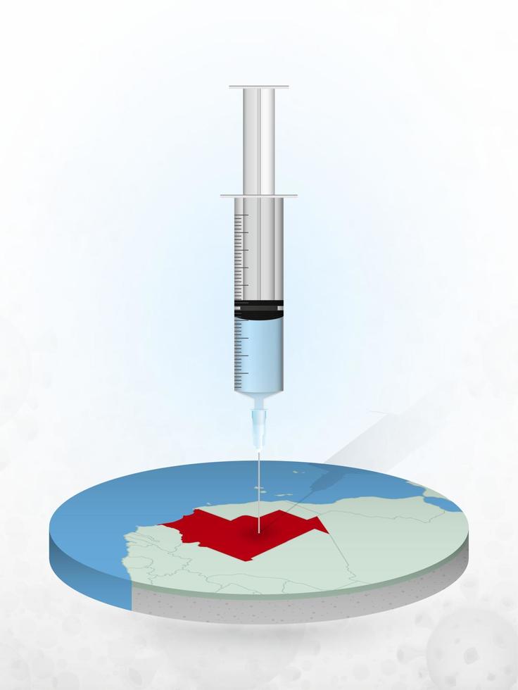 Vaccination of Mauritania, injection of a syringe into a map of Mauritania. vector