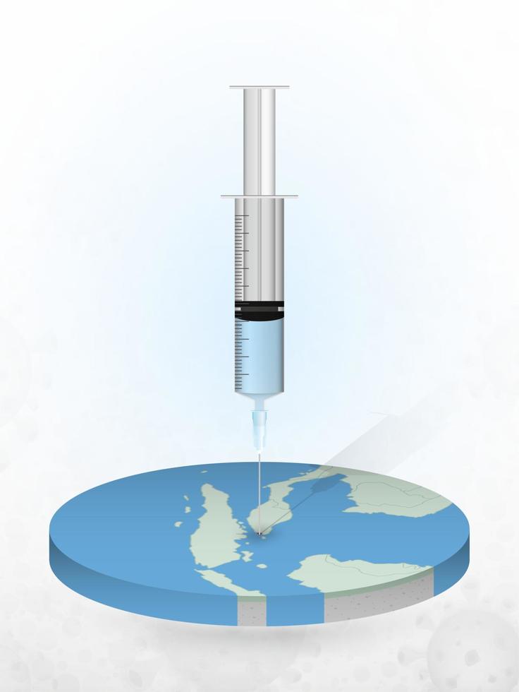 vacunación de singapur, inyección de una jeringa en un mapa de singapur. vector