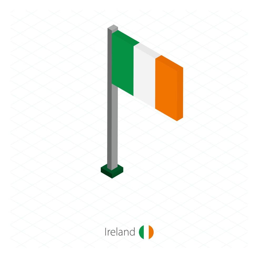 Ireland Flag on Flagpole in Isometric dimension. vector