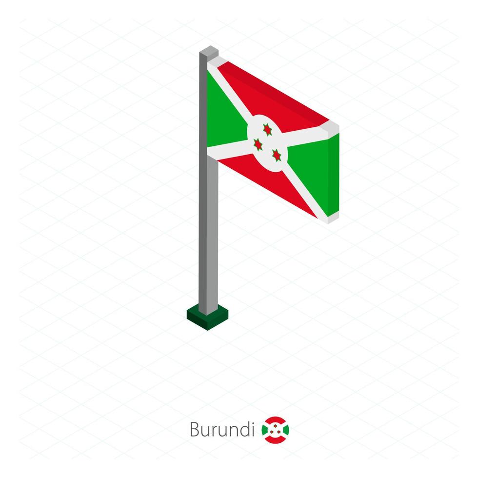 bandera de burundi en asta de bandera en dimensión isométrica. vector