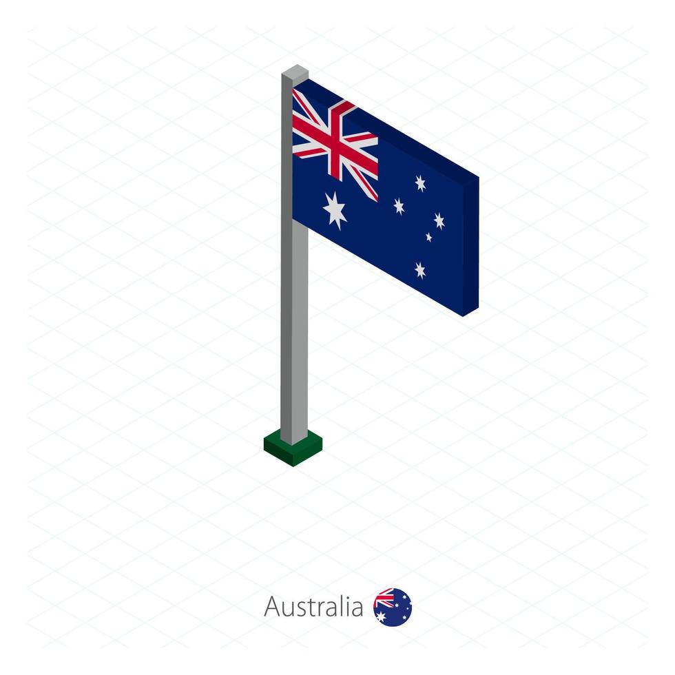 bandera de australia en asta de bandera en dimensión isométrica. vector