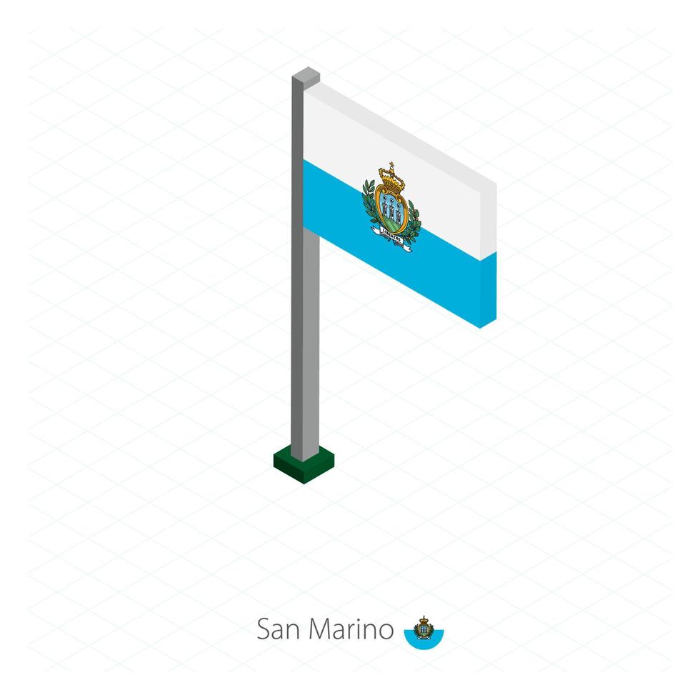 bandera de san marino en asta de bandera en dimensión isométrica. vector