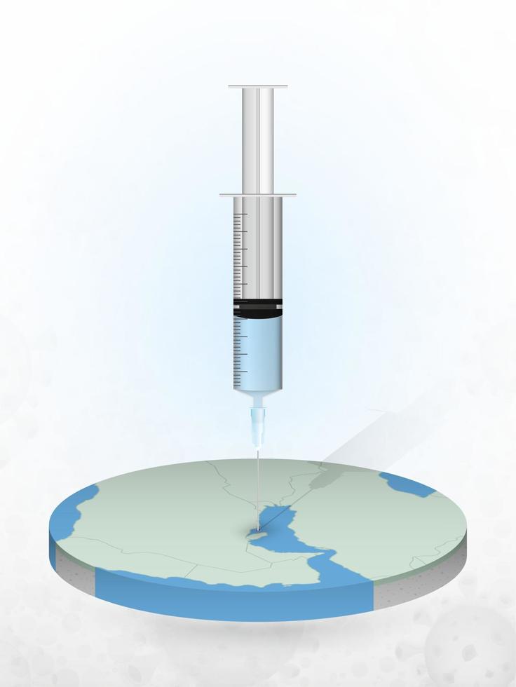vacunación de bahrein, inyección de una jeringa en un mapa de bahrein. vector