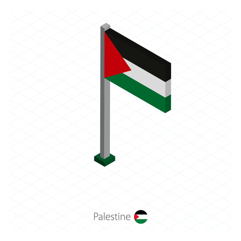 bandera palestina en asta de bandera en dimensión isométrica. vector