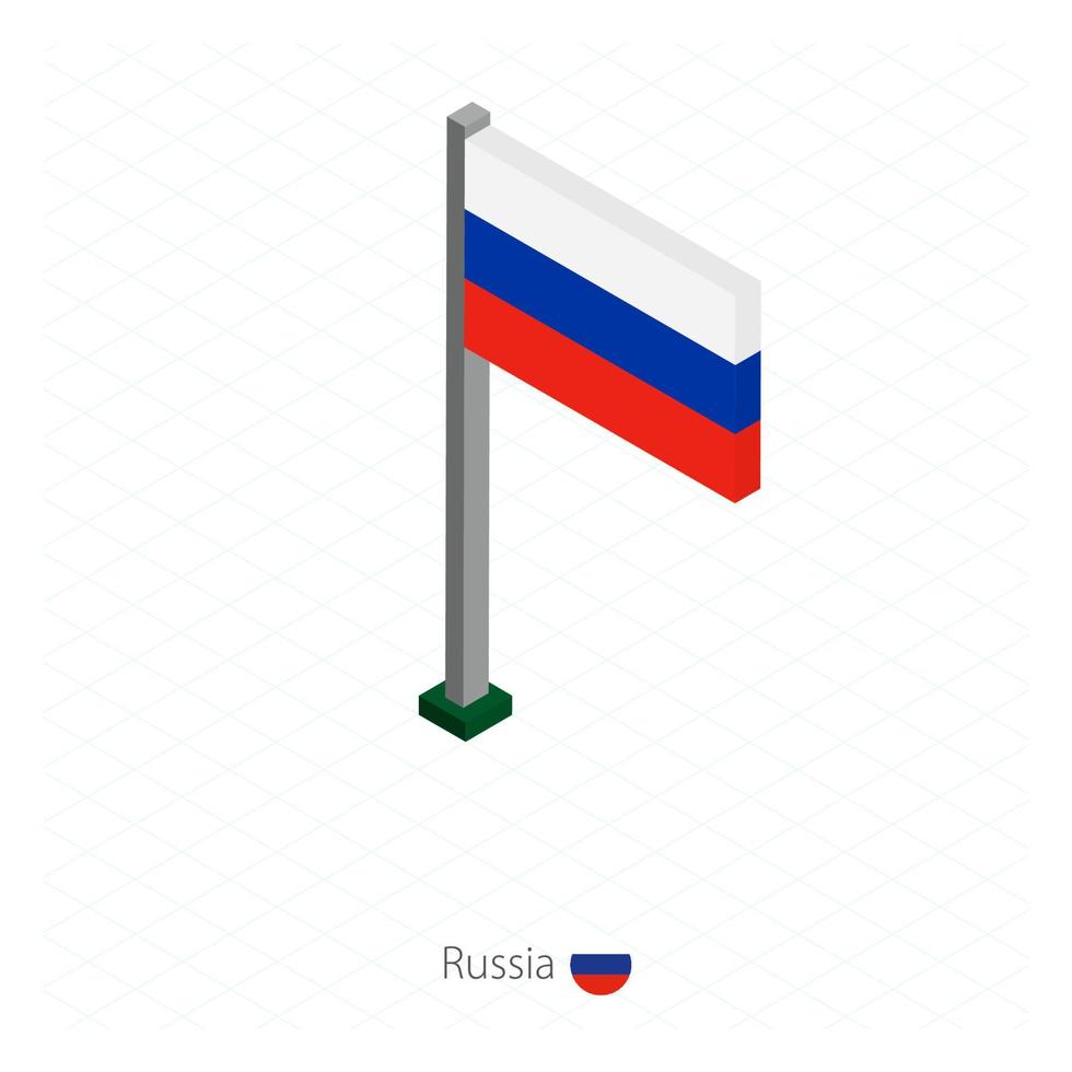 bandera de rusia en asta de bandera en dimensión isométrica. vector