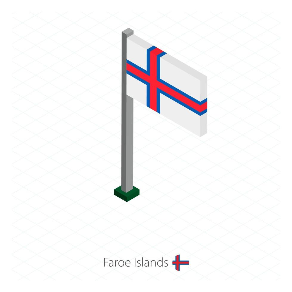 bandera de las islas feroe en asta de bandera en dimensión isométrica. vector