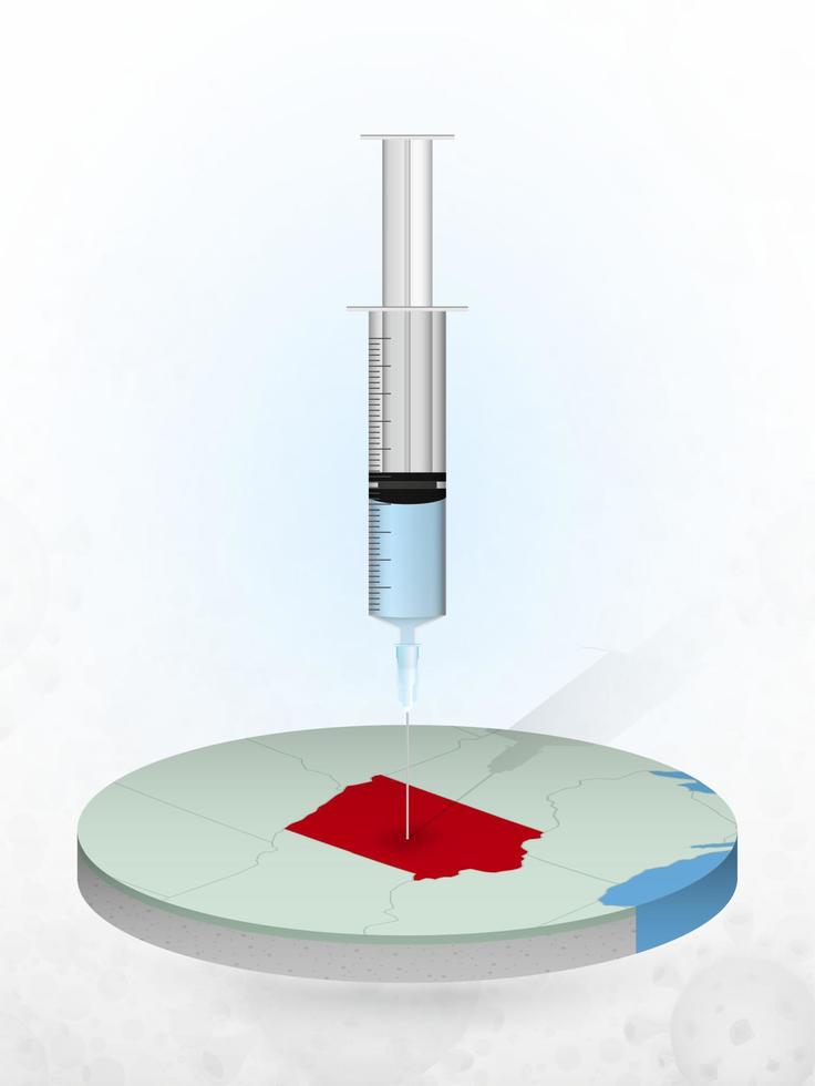 vacunación de iowa, inyección de una jeringa en un mapa de iowa. vector