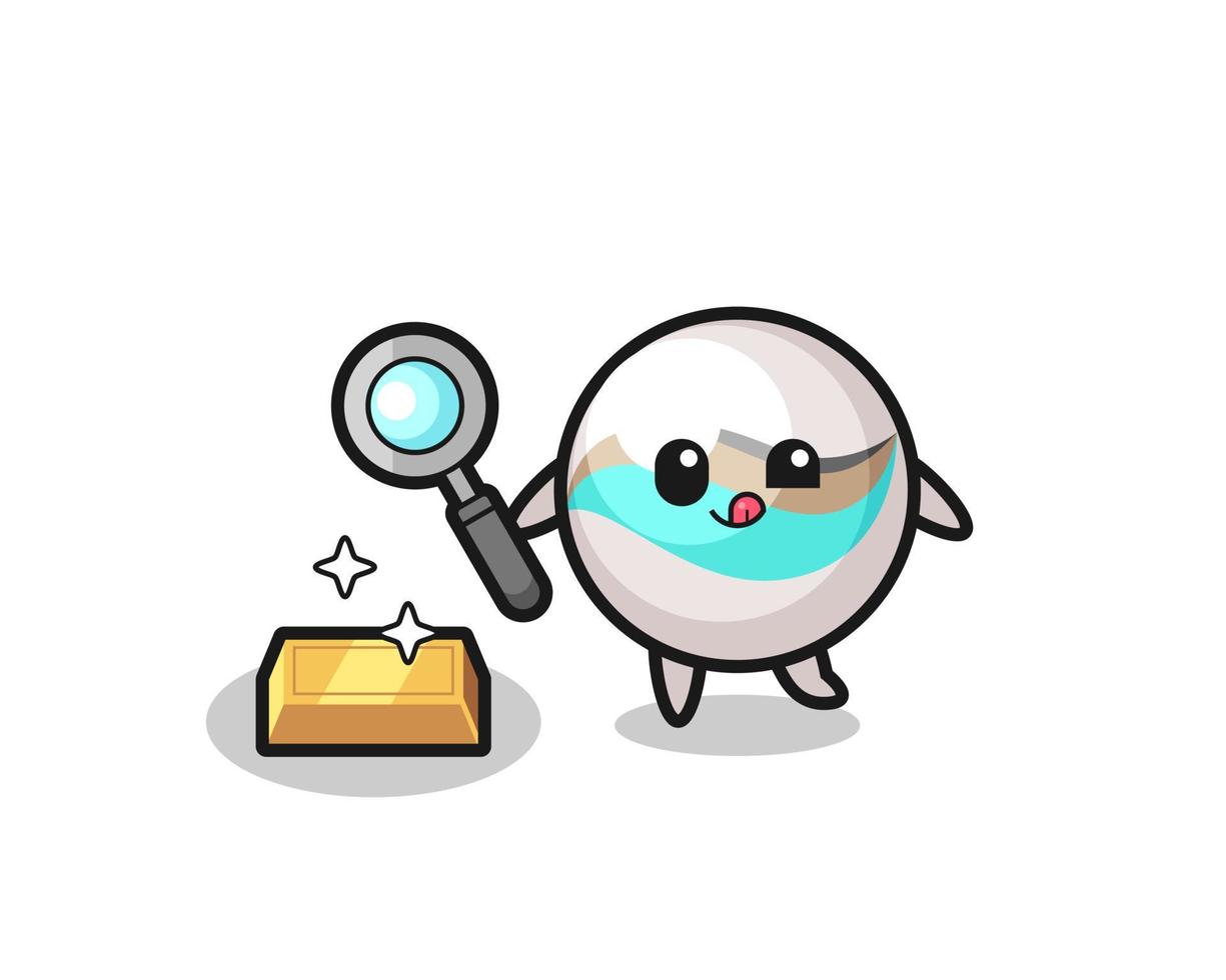 marble toy character is checking the authenticity of the gold bullion vector