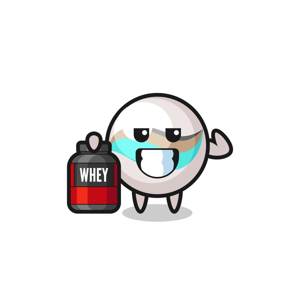 the muscular marble toy character is holding a protein supplement vector