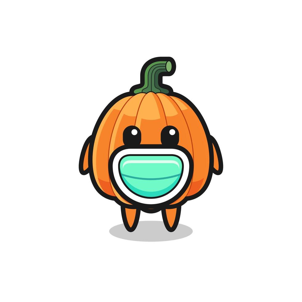 cute pumpkin cartoon wearing a mask vector