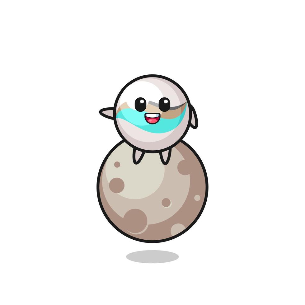 illustration of marble toy cartoon sitting on the moon vector