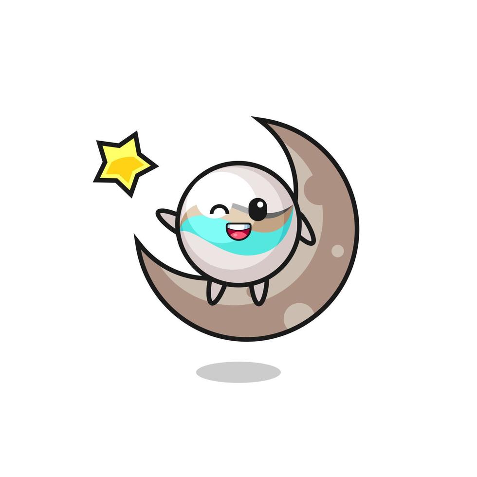 illustration of marble toy cartoon sitting on the half moon vector