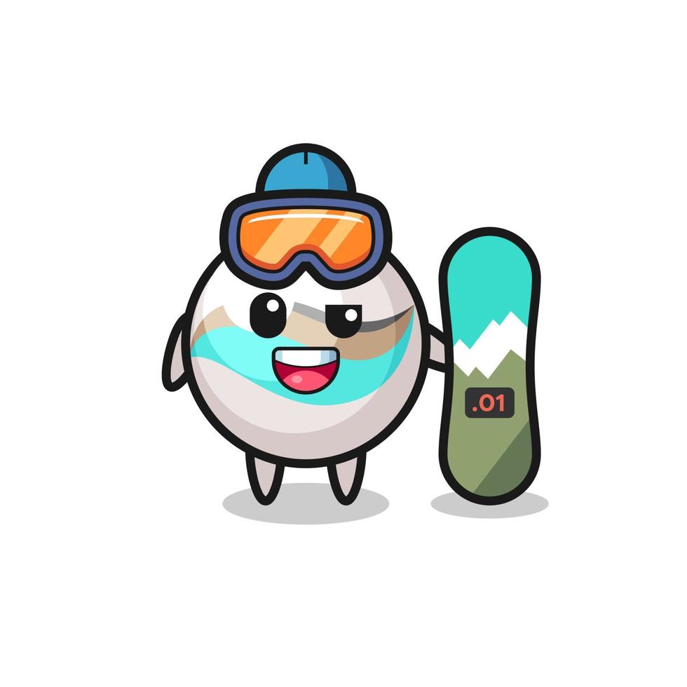 ilustración de personaje de juguete de mármol con estilo de snowboard vector