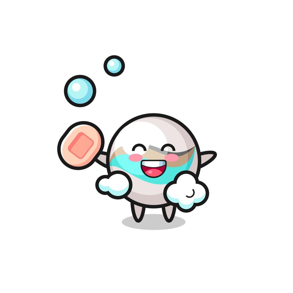 marble toy character is bathing while holding soap vector