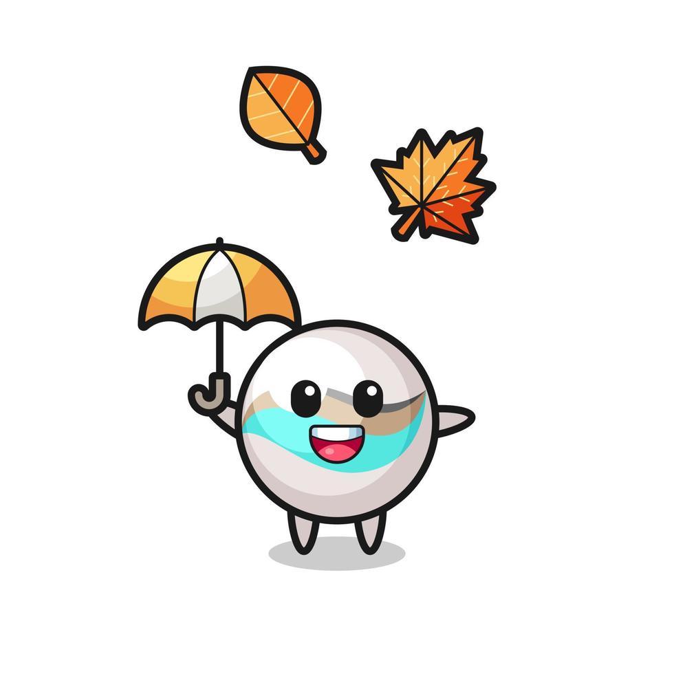 caricatura del lindo juguete de mármol sosteniendo un paraguas en otoño vector