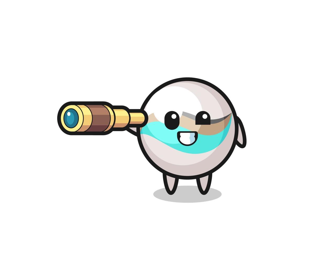 cute marble toy character is holding an old telescope vector