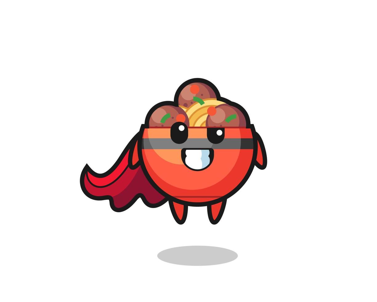 the cute meatball bowl character as a flying superhero vector