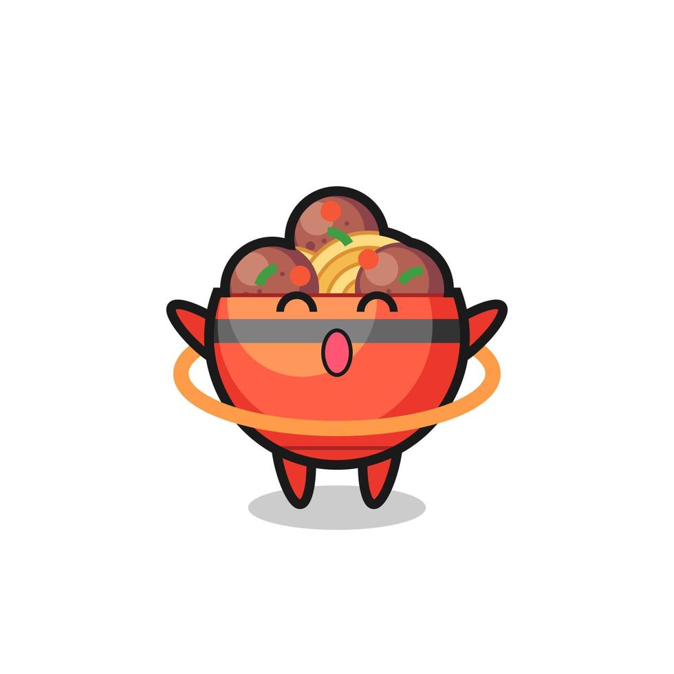 cute meatball bowl cartoon is playing hula hoop vector