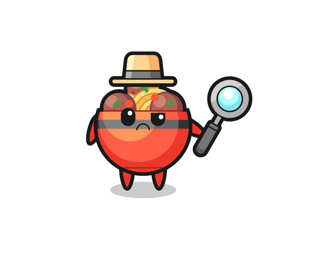 the mascot of cute meatball bowl as a detective vector