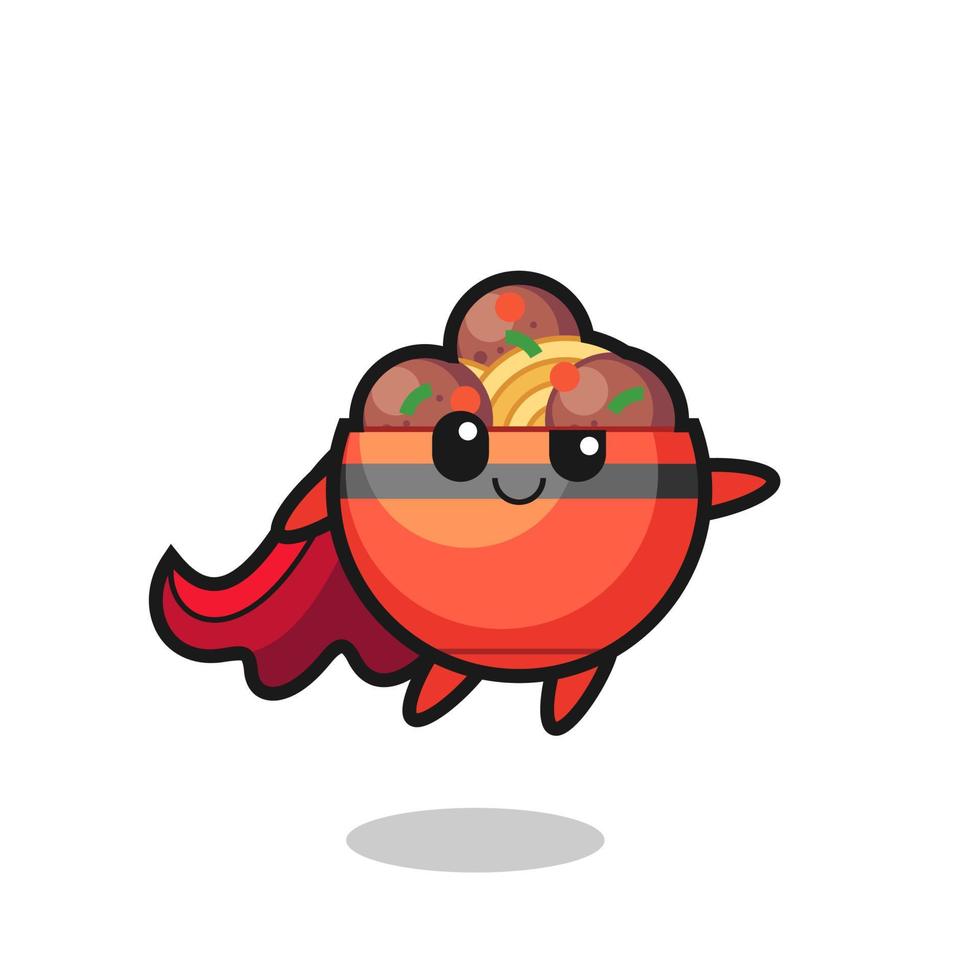 cute meatball bowl superhero character is flying vector