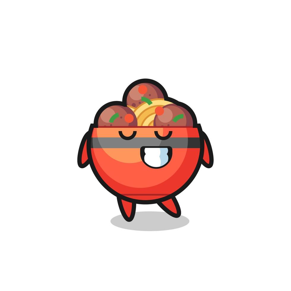 meatball bowl cartoon illustration with a shy expression vector